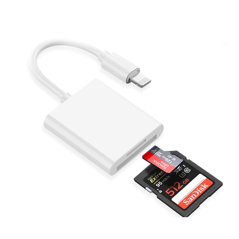 ZHIDELI Lightning to SD Card Camera Reader for iPhone iPad, 2 in 1 Dual Card Slot Supports SD and TF Card, Portable Sd Card Adapter For iPhone 14/13/12/11/X/XS/XR/8/7 iPad,Quickly Transfer Photos Videos