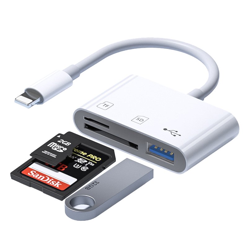 ZHIDELI SD Card Reader for iPhone, 3-in-1 Lightning to SD Card Reader, Memory Card Reader with USB Camera Adapter for iPhone 14 13 12 11 X XS XR 8 7 Plus, iPad, Plug and Play