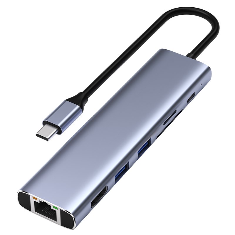 DELIOU USB C Hub for Laptop 7 in 1 USB C Dock 4K HDMI, 100W PD Charging, RJ45 Ethernet，2 USB-A 5Gbps Data Ports, SD/TF Card Reader for MacBook Pro/Air, iPad Pro, XPS, Thinkpad