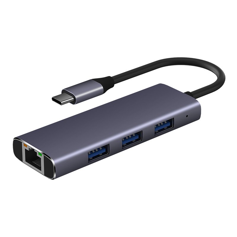 ZHIDELI USB C HUB 4-in-1 with  Gigabit Ethernet, 3*USB 3.0, Silicone Cable, Aluminum Case Compatible with MacBook, iPad Pro, iMac, S23, XPS17
