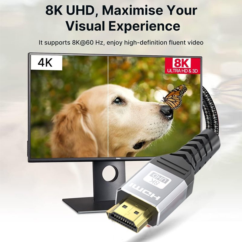 8K HDMI Cable2.1, DisplayPort to HDMI Cables, Certified Ultra High Speed 48Gbps, 4K@120Hz, 8K@60Hz, 2K/144Hz, 1080P/240Hz 3D visual, HDR10, eARC, HDCP 2.2/2.3, Braided Design for PS5, Xbox, Apple TV, Monitors, TVs, and Gaming (Multiple Length Options)
