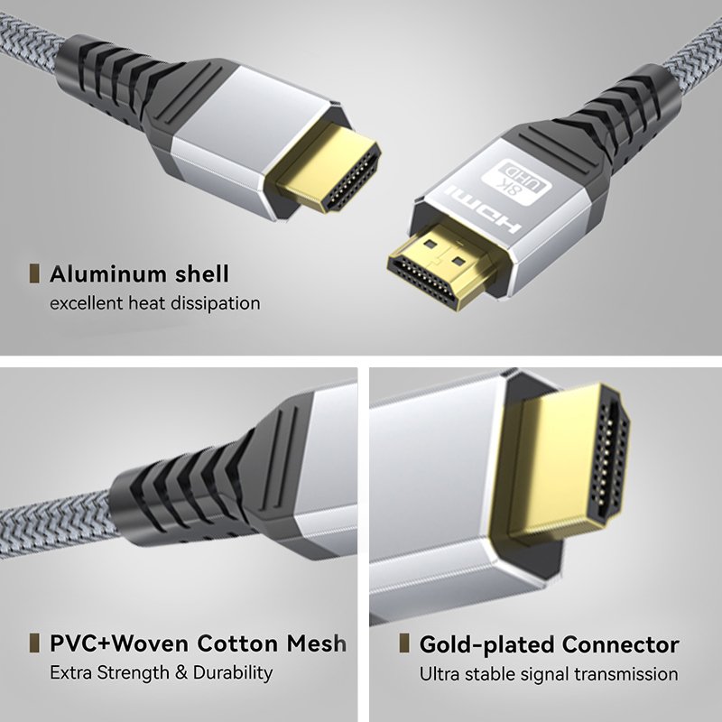 8K HDMI Cable2.1, DisplayPort to HDMI Cables, Certified Ultra High Speed 48Gbps, 4K@120Hz, 8K@60Hz, 2K/144Hz, 1080P/240Hz 3D visual, HDR10, eARC, HDCP 2.2/2.3, Braided Design for PS5, Xbox, Apple TV, Monitors, TVs, and Gaming (Multiple Length Options)